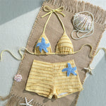 Sequin Starfish light blue Texture Swimwear Sexy Halter String Triangle Bikinis Sets Shorts Bottoms Woman Swimsuit 2026 Bikini