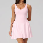 Bodycon Tennis Dress with Shorts Pocket Women Speed Dry Sleeveless V Neck One Piece Sport Outfit Short Dress Fitness Yoga Set