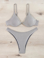 Solid Color Pit Strip Bikini Set for Women Sexy Underwire Push Up 2-piece Swimsuit High Waist Suspender BacklessBathing Suit