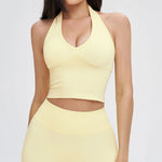 Women Summer Sports Bra Seamless Halter Top High Support Push-up Open Back Gym Bra High-intensity Fitness Yoga Workout Underwear