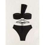 Sexy One Shoulder Black Bikini 2025 Woman Swimsuit Two Pieces Swimwear Female Thong Bikinis Set Bathing Suits Brazilian Biquini