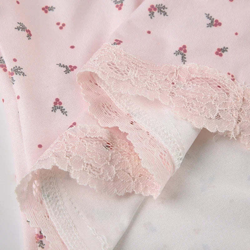 Summer Two-piece Pajamas Set for Women SleepwearFloral Lace Pink Sleeveless Camisoles and Slim Shorts Loungewear