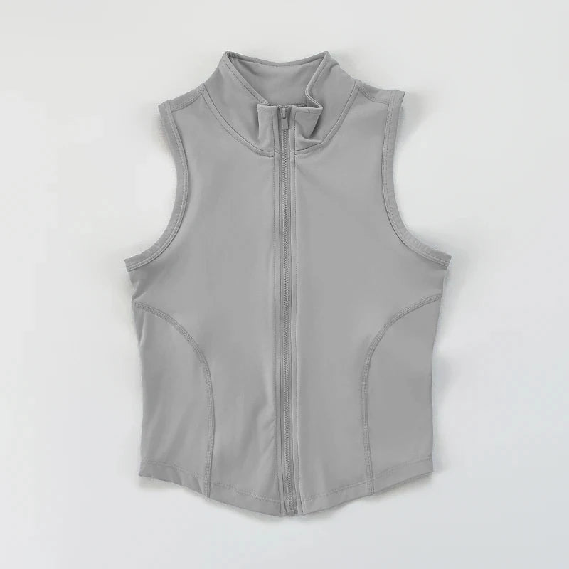 Women Sleeveless Zip Yoga Vest Slim Sports Tank Top Gym Workout Running Fitness Outerwear