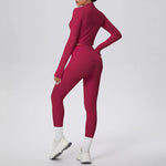 New Women Yoga Set Solid Color Double-Sided Brushed Bare Feel Short Long-Sleeve Jacket Tight Pants Running Fitness 2-Piece Set