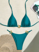 Shiny Sparkling Halter Metal Ring Bikini Women Swimwear Female Swimsuit Two-pieces Bikini Set Brazilian Bather Bathing Suit Swim