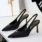BIGTREE Shoes Sweet Metal Decoration Women Pumps Pointed High Heels silks satins heeled Sandals Women Summer Shoes Stiletto 8 cm