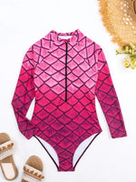 2026 NewFish Scale Printed Surfing Suit for Women,Long Sleeve One-Piece Swimsuit,Zipper Competitive High Elasticity Bikini