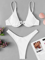 High Cut V-bar Underwired Bikini Women Swimsuit Female Micro Thong Swimwear Two-pieces Bikini Set Push Up Bathing Suit Swim Lady