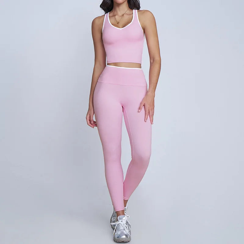 Tight Naked Yoga Shorts Suit Women Double Strap Sports Bra High Waist Flare Leggings Fitness Suit Gym Running Workout Clothes
