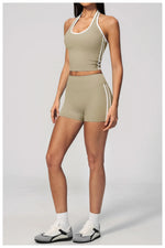 Naked Color Contrast Yoga Sets Women Hanging Neck Sports Vest Gym Clothes Breathable High Waist Shorts Fitness Suits Tracksuit