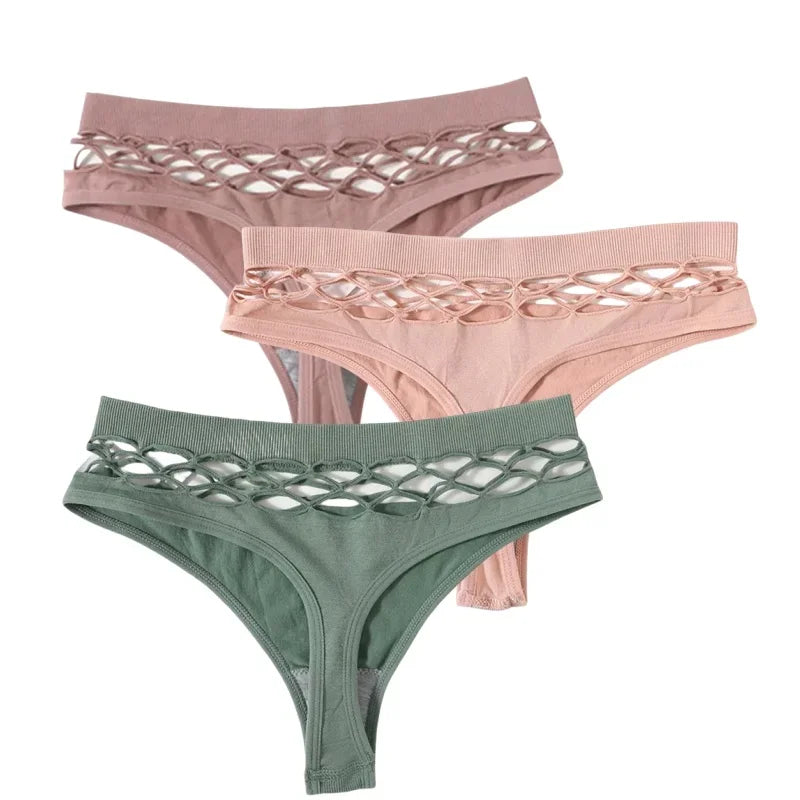 3Pcs/Set Sexy High Rise Panties Women Thongs Comfort G-String Underwear Sexy Lingerie Hollow Bottoms Female Underpants M-L