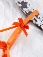 Orange Floral Lace Sheer Mesh Babydoll Lingerie Set Slip Nightdress With Matching Thong Women Sexy Sleepwear ZA825066