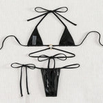 Sexy Metallic Black Halter String Micro Mini Bikinis Sets Two Piece Backless Swimwear Swimsuit Women Biquini Thong Bathing Suits