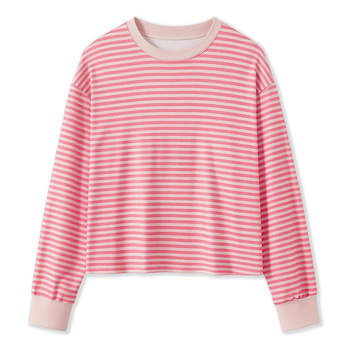 Spring Autumn Casual Loose Tops for Women Long Sleeve Round Neck Loose Fit Striped Print T-shirts
