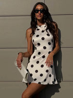 Ahagaga Sexy Slim Mini Dresses Women Polka Dot Print Halter Neck Sleeveless Backless A-Line Casual Vacation Zipper Vestidos