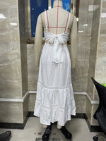 Women Summer Long Cami Dress French Style Lace Trim Back Tie Bow Spaghetti Strap A-line Tiered Dresses for Daily Vacation Travel