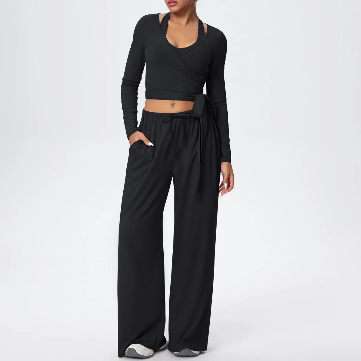 3 Pcs Women's Seamless Yoga Set Sports Fitness Gym Slim-Fit Long Sleeve & Tank Top Suits Workout Running Training Sets