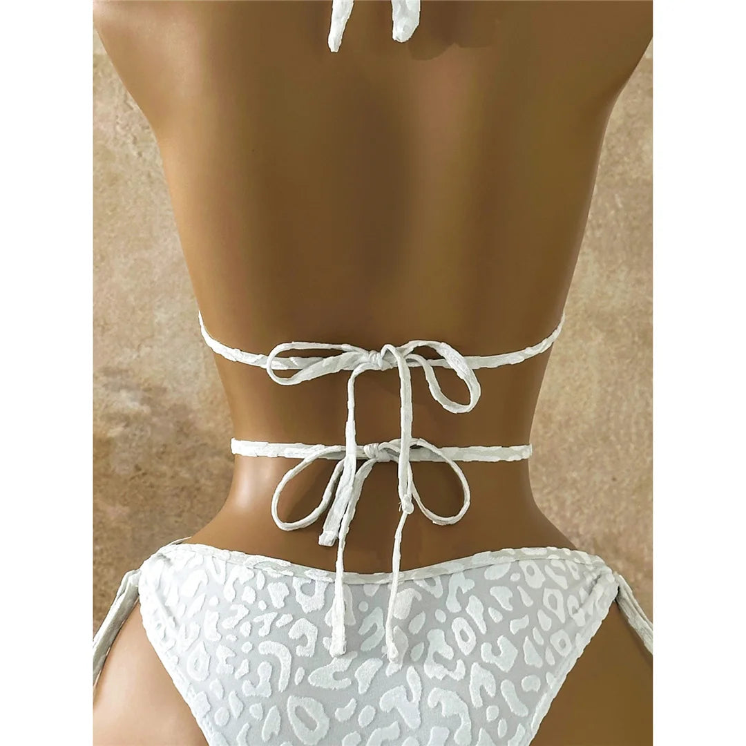 XS - L Deep V Neck Leopard Halter Women Swimwear Cut Out Wrap Around Bather Bathing Suit Swim One Piece Swimsuit Female K8077