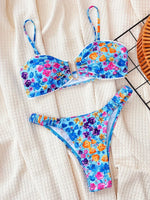 Flowers Printed U Neck Bikini Female Swimsuit Women Swimwear Two-pieces Bikini Set High Cut Bather Bathing Suit Swim Beach Wear