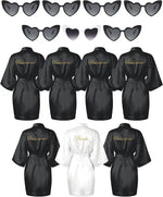7 Pcs Bride Bridesmaid Robe Sets for Wedding Bridal Party Satin Robes Maid of Honor Robe with Heart Shaped Sunglasses