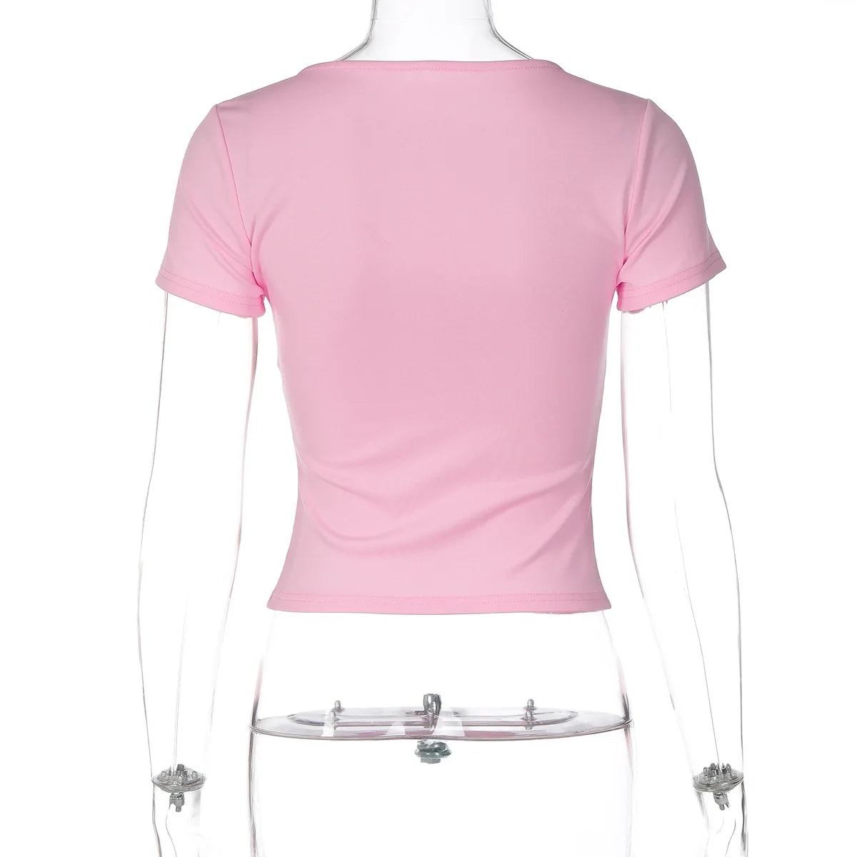 FDYOUI Pink T-shirts 2026 Summer Woman Clothes O-neck Single Breasted Cardigan Tops Female Short Sleeve Slim T Shirt Streetwear