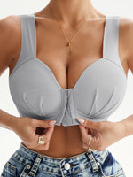 Women's Ruched Front Wireless Daily Bra Front Closure Fixed Padded Cups Seamless Back Smoothing Breathable Comfort Material