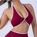 Shockproof Breathable Sports Bra Halter Neck Vest with Chest Pad for Gym Running Yoga Pilates Training Fitness Back Beauty
