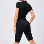 Women's One-Piece Suit Zipper Short Sleeve Gym Push Up Workout Clothes Fitness Short Bodysuit Sportswear Jumpsuits