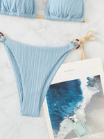 Sexy Rib Texture Triangle String Bikini Set Women Push Up Padded Thong Swimsuit Female Cut Out Bathing Suit Swimwear Biquini