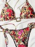 Sexy Red Leopard Print Bikini Set 2025 Women Metal Rectangle Desginer Thong Swimsuit Beach Bathing Suit Push Up Micro Swimwear