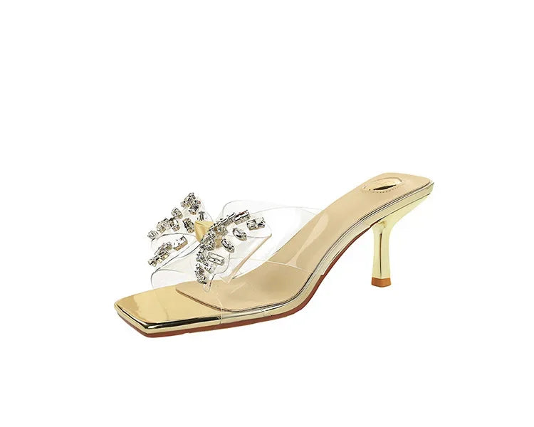 BIGTREE New Crystal Slippers Shoes Women Fine High Heels Transparent Sandals Female Slippers Sexy Outside Beaded Beach Shoes