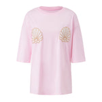 Women Oversized Short Sleeve T-shirt Sparkle Shell Embroidery Loose Shirts Summer Daily Casual Baggy Tops