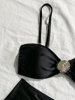 Sexy Metal Shell High Waist Bikini Set Women Black Coffee Pleate Push Up Two Piece Swimsuit 2026 Holiday Bathing Suit Swimwear