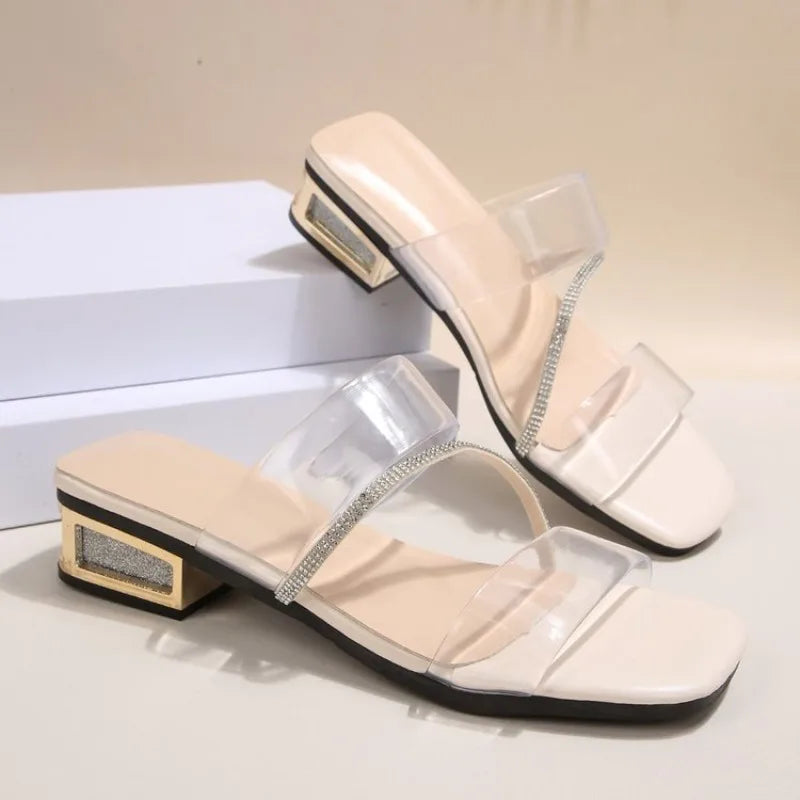 Transparent PVC Slippers Crystal Cup High-heeled Sexy Casual Shoes Plus Size Women Open Toe Transparent Slippers