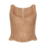 Lace Double Layer Fitted Corset Casaul Style Waist Trainer Mesh Solid Color Hollow Out Backless Suspenders Sleeveless Top CSSX