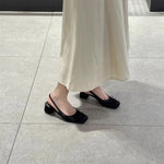 Big Size 43 Satin Mini Bow Slingback Block Heel Sandals Women Square Toe Elastic Strap Sweet Satin Mary Jane Shoes