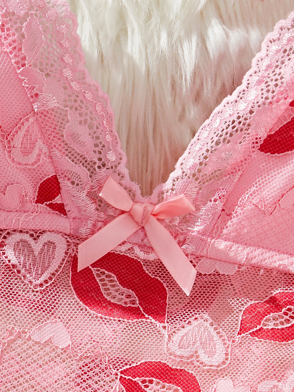 Lips Prints Pink Lace Sexy Lingerie Women See Through Babydoll Dress Slim Soft V Neck Side Opening Sleepwear Festival Gift