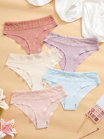 5-Pack Women's Panties Floral Lace Patchwork Ribbed Solid Briefs Breathable Soft Lingerie
