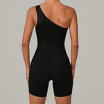Summer One Shoulder Yoga Short Jumpsuit Women Sexy Cut Out Backless Scrunch Booty One Piece Suit Gym Workout Fitness Clothes