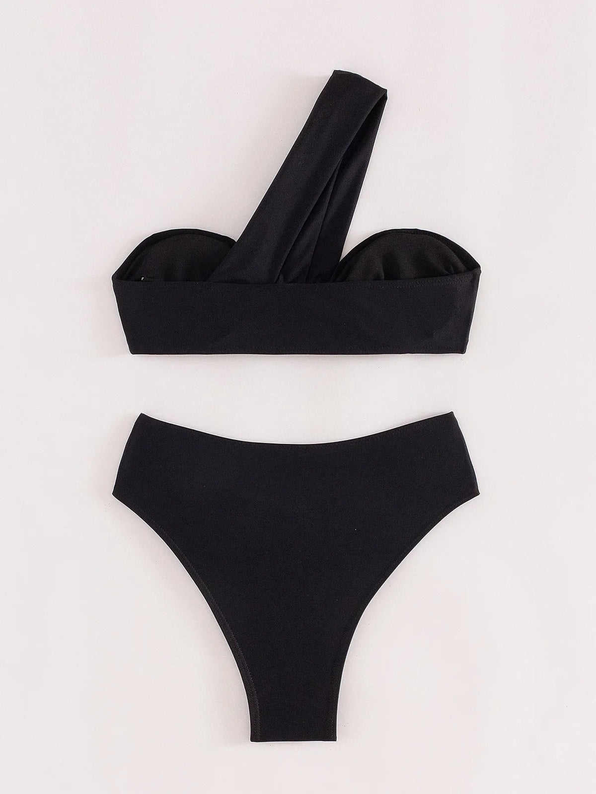 Sexy One Shoulder Bikinis Sets 2024 Women Black Push Up Pleate High Waist Swimsuit Beach Bathing Suit 2 Piece Swimwear Biquini