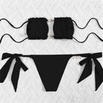 Sexy Rhinestone Chain Micro Thong Bikini Women Swimwear Ruffled Bandeau Swimsuit Knotted Bathing Swimming Suit Bikinis Sets 2026