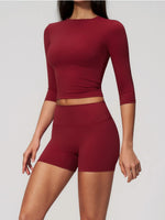 Yoga Sets Women Half Sleeve O Neck Slim Sports T Shirts High Waist Short Fitness Suit Outdoor Gym Running Workout Tracksuit