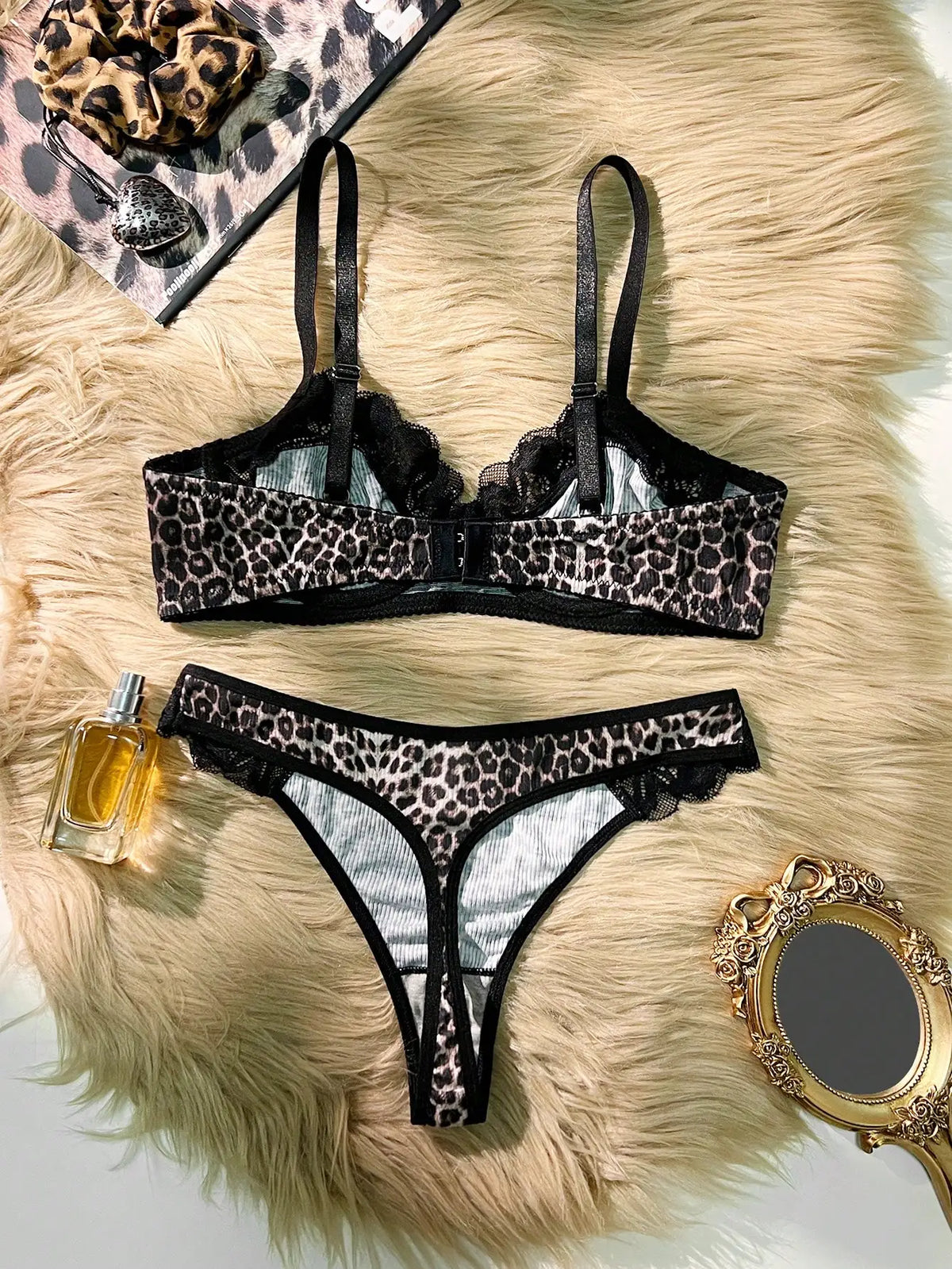 Leopard print Set Sexy Lingerie Set black 2-piece Women's Underwear SetPush Up Bra Set MR3596