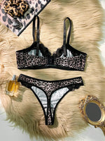 Leopard print Set Sexy Lingerie Set black 2-piece Women's Underwear SetPush Up Bra Set MR3596