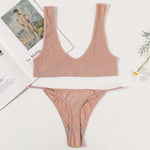 Women Seamless Bra And Panties Set U-Neck Push-Up Bra Brazilian Thongs Low-Waist T-Back Female Underwear Sexy Lingerie Set