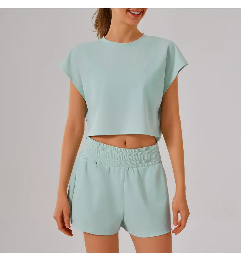 New Yoga Short Sleeve Women Running Fitness Shirt Summer Quick Drying Sleeveless Running Loose Fit Sports T-shirt Workout Top