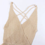 S - XL V Neck Slit Long Dress Sexy Mesh Backless Knitted Crochet Tunic Beach Cover Up Cover-ups Beach Dress Beachwear V3767B