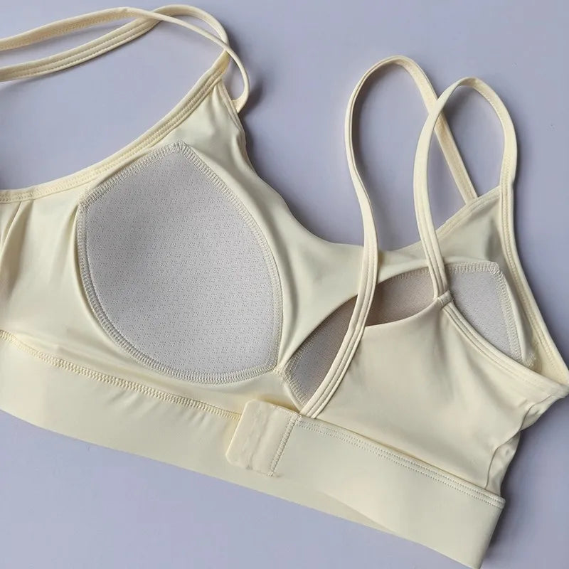 Women's Yoga Sports Bra Shock-Absorbing Gathered Front with Fine Strap Detailing Beautiful Back Design for Running Fitness Vest