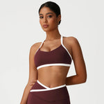 Women Training Yoga Elastic V-Back Fitness Top Contrast Color Cycling Casual Run Sport Bra