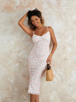 Women Sleeveless Floral Dress Summer Spaghetti Strap Bodycon Party Dress for Party Cocktail Beach Streetwear